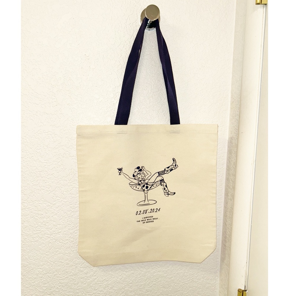 NWoT The TIPSY COWGIRL 🍸 Canvas & Navy Ope  Tote - Reusable Bag
